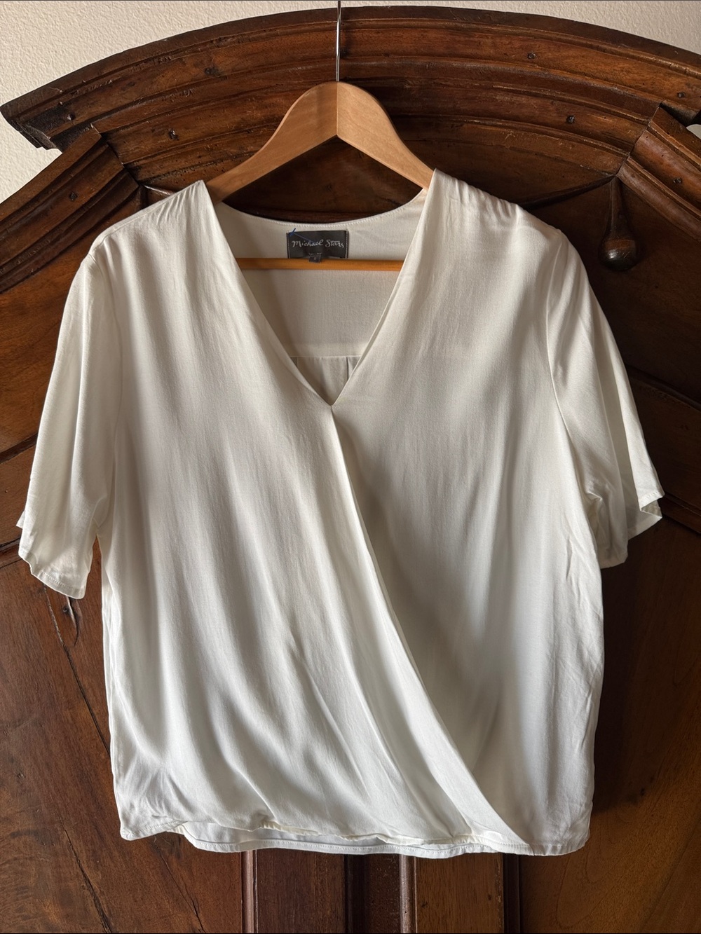 Off-White Faux Wrap V-Neck Blouse